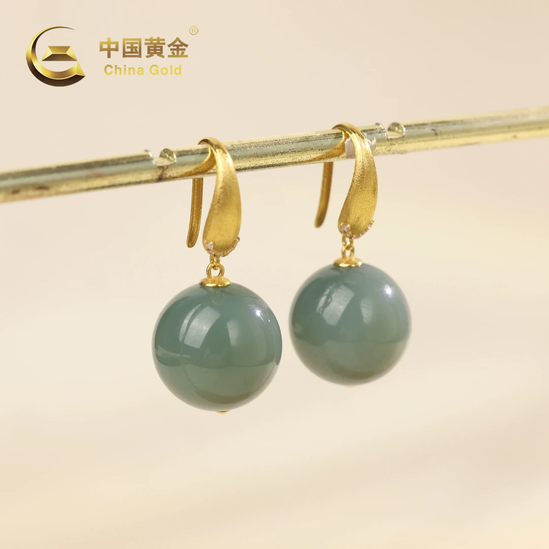 【中国黄金】御珏 | 和田玉*耳饰*18K金镶嵌-R1818-臻