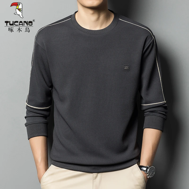啄木鸟薄款卫衣男圆领春秋季新款长袖t恤中年男士休闲男装上衣服
