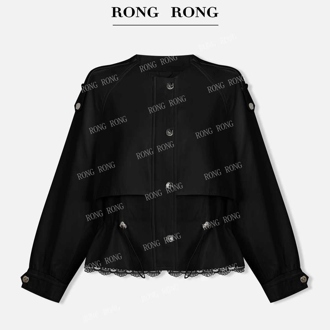 溶溶【封面超模】RONGRONG 圆领定制蕾丝收腰显瘦休闲百搭外套1387