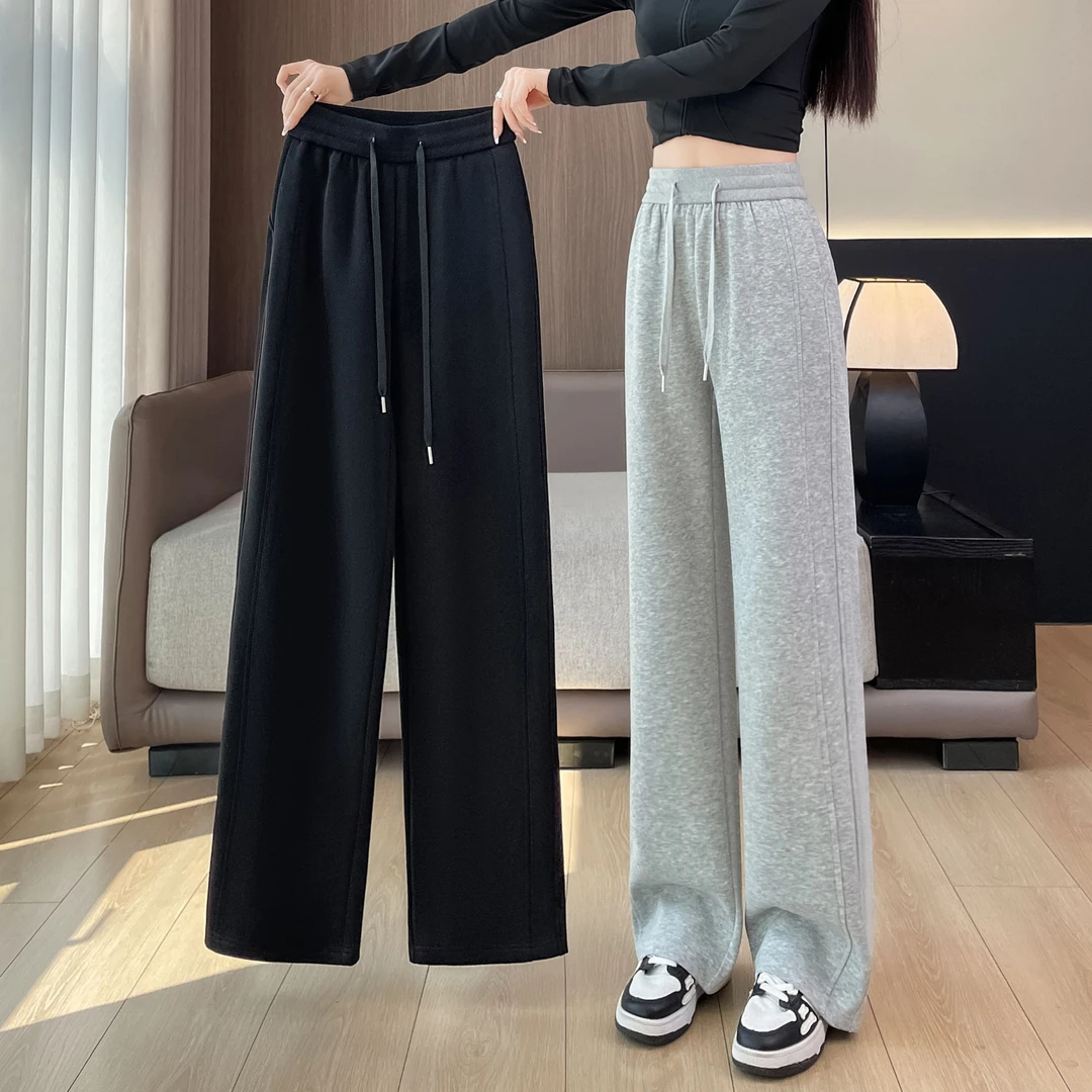 运动裤女春秋2025新款休闲小个子直筒卫裤秋冬加绒窄版香蕉阔腿裤