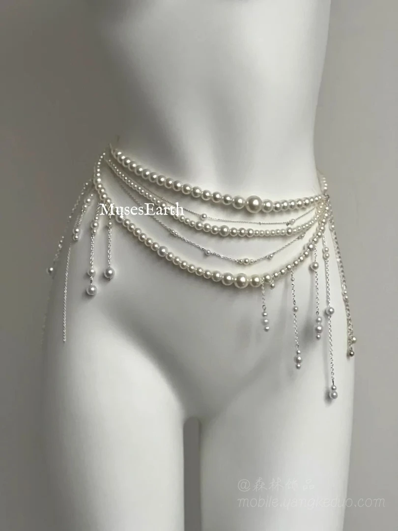珍珠腰链多层珍珠流苏身体链轻奢精致小众高级感腰带配饰