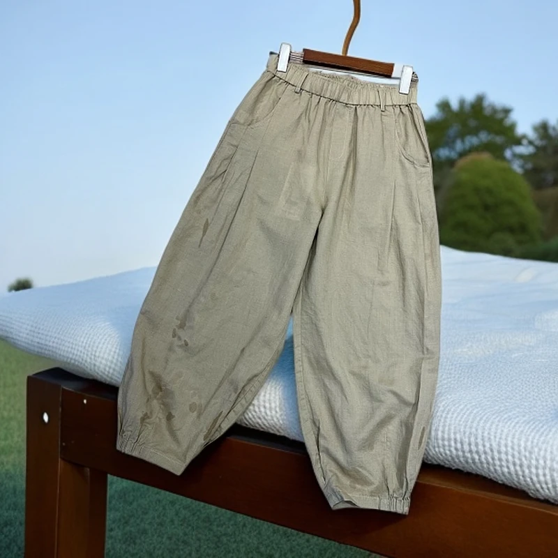 水淼2025夏季新款0493-时尚洋气 亚麻束口裤