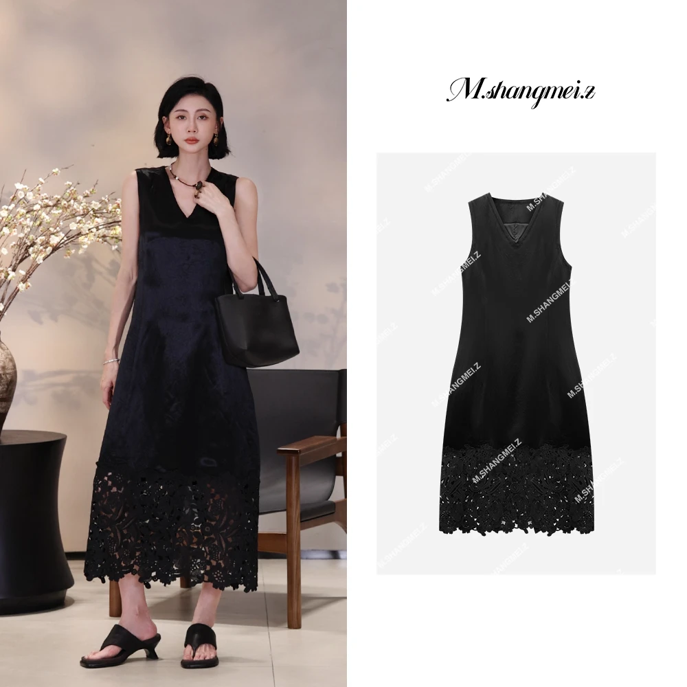 M.SHANGMEI.Z/沐熙【下有繁花】美大哥拼接v领背心连衣裙X0573676