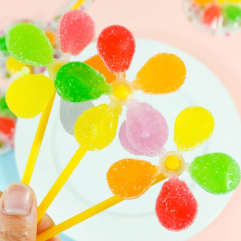 五彩风车糖软糖批发水果味棒棒糖网红休闲零食卡通彩虹糖果大风车