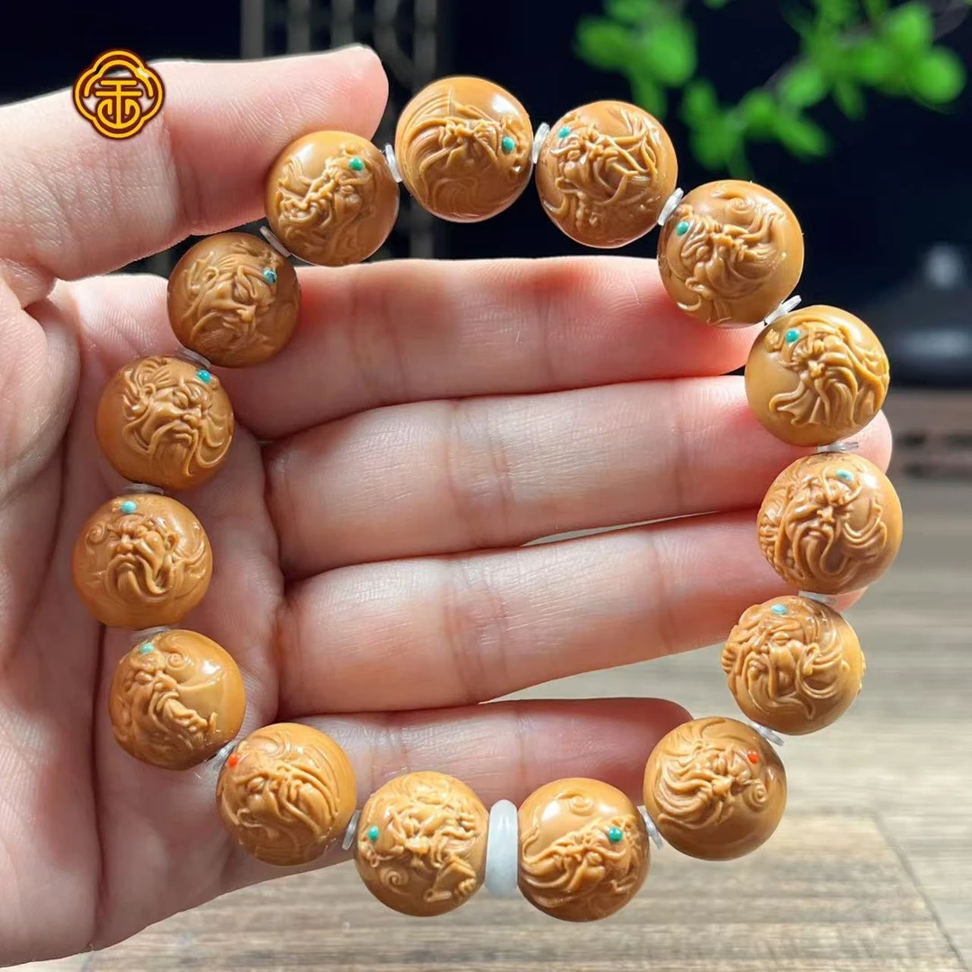 A猴头核桃 1.45忠义关公单面满镶嵌 文玩手串