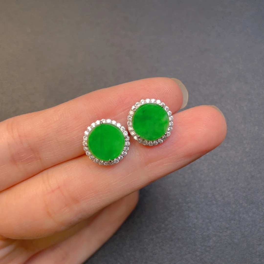 翡翠银S925镶嵌吊坠(不含链)耳钉