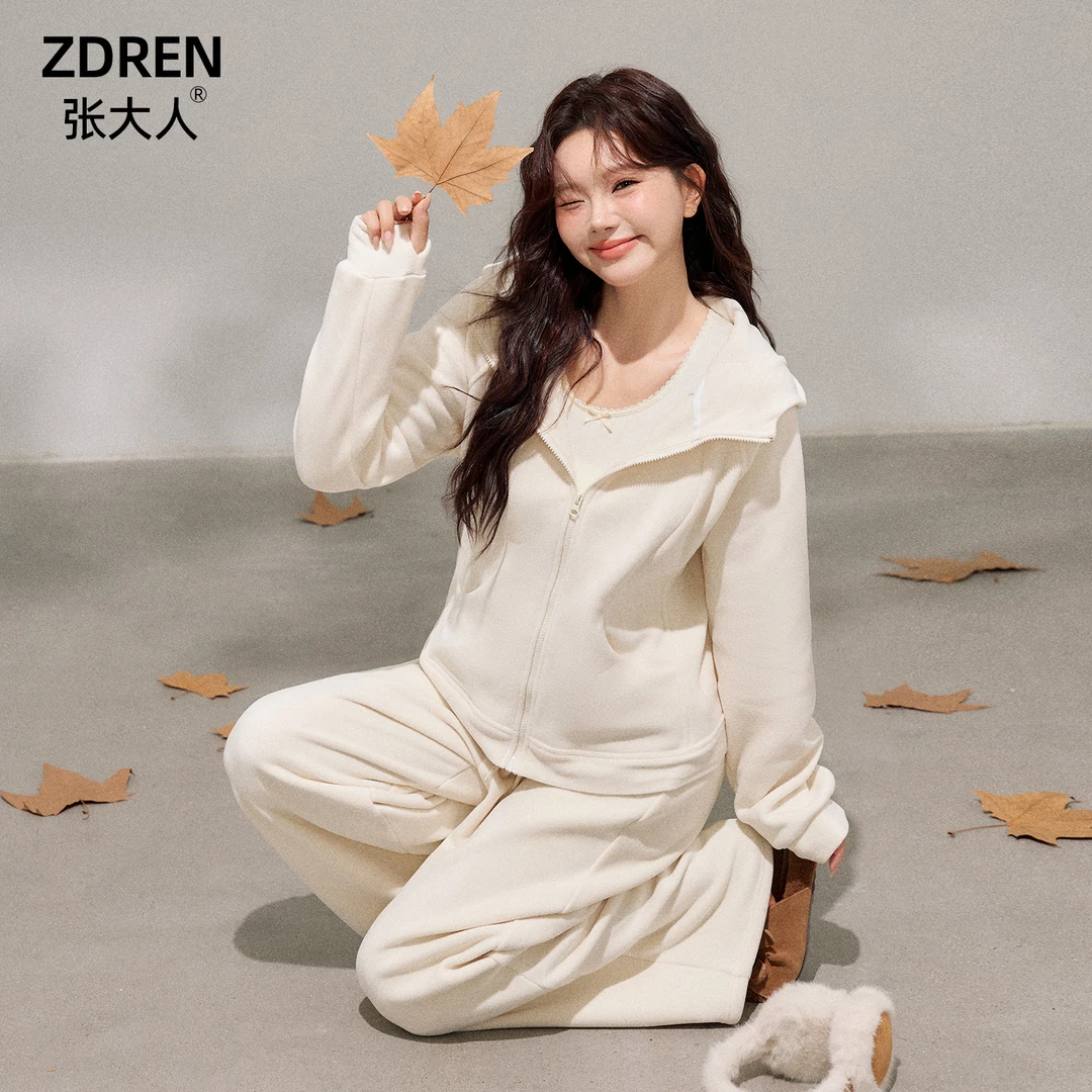 张大人【云朵慕斯】大码女装微胖妹妹松弛感针织上衣连帽外套三件套