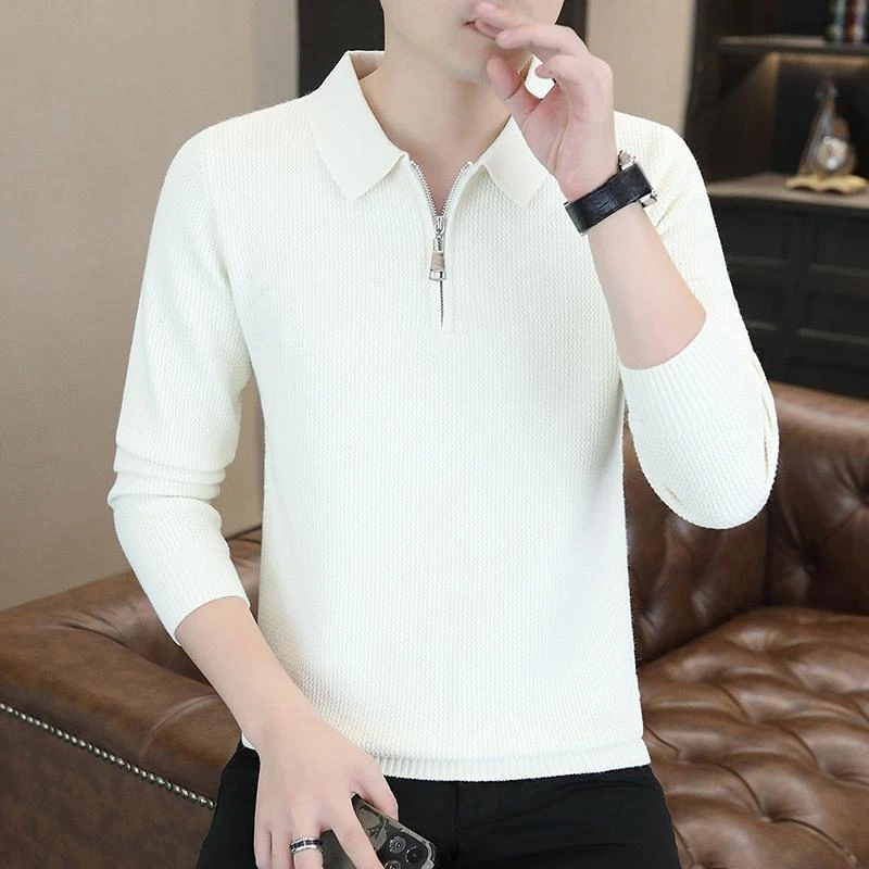 半拉链春秋款男士休闲翻领潮牌针织打底衫轻熟复古卫生衣polo衫