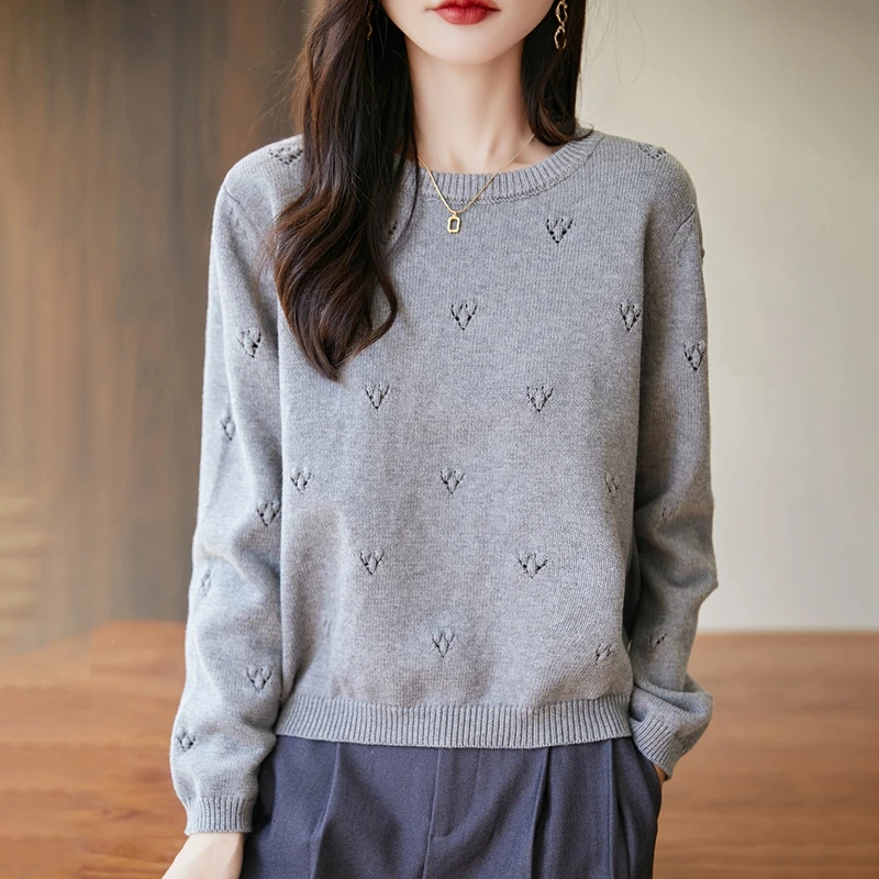 【加厚款】秋冬圆领七针加厚镂空针织不起球棉毛衣