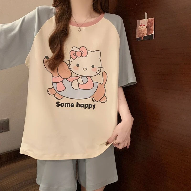 睡衣女款夏季薄款短袖2025新款可爱少女感家居服网红爆款套装猫咪