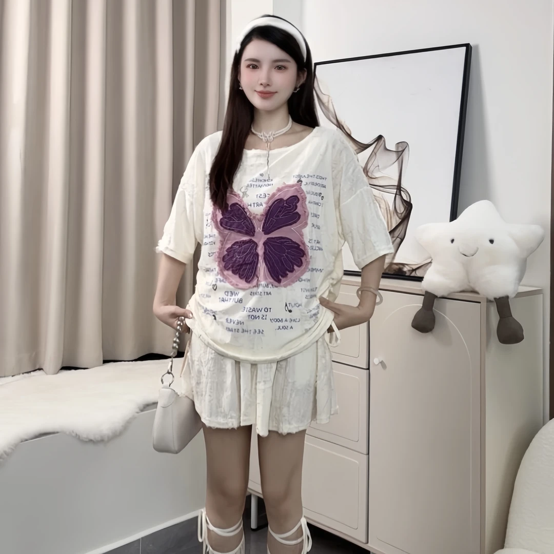2025新款重工蝴蝶设计感小众夏季宽松甜美洋气减龄上衣