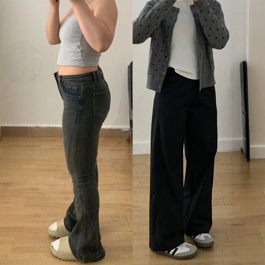 黑色加绒微喇西装裤女秋冬大码胖mm宽松显瘦梨形身材直筒休闲裤子