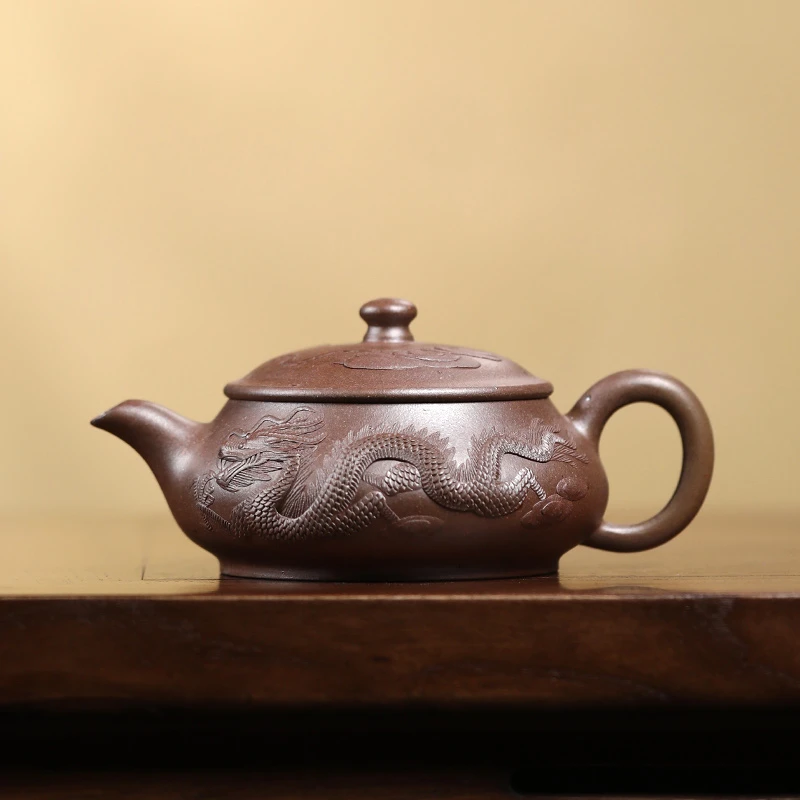 大吉羊柴烧 宜兴紫砂壶茶壶 本山绿泥龙腾盛世明炉150ml庄勤英