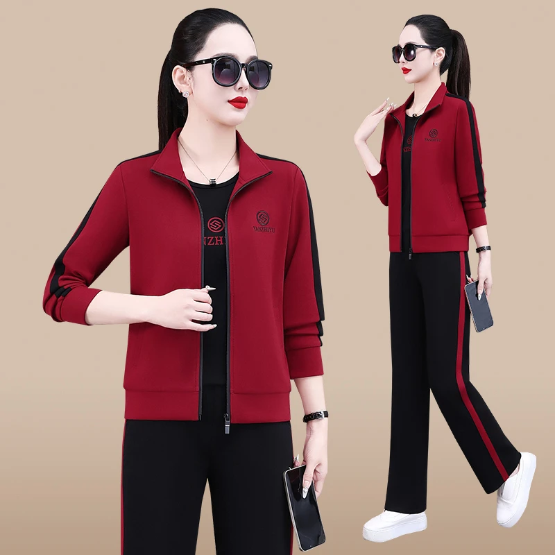 加绒女装休闲运动春季女春秋2025新款宽松洋气显瘦大码女士三件套