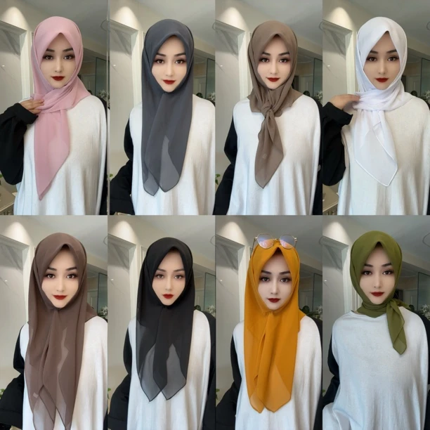 高品质定制雪纺纯色休闲方巾（配盒针）