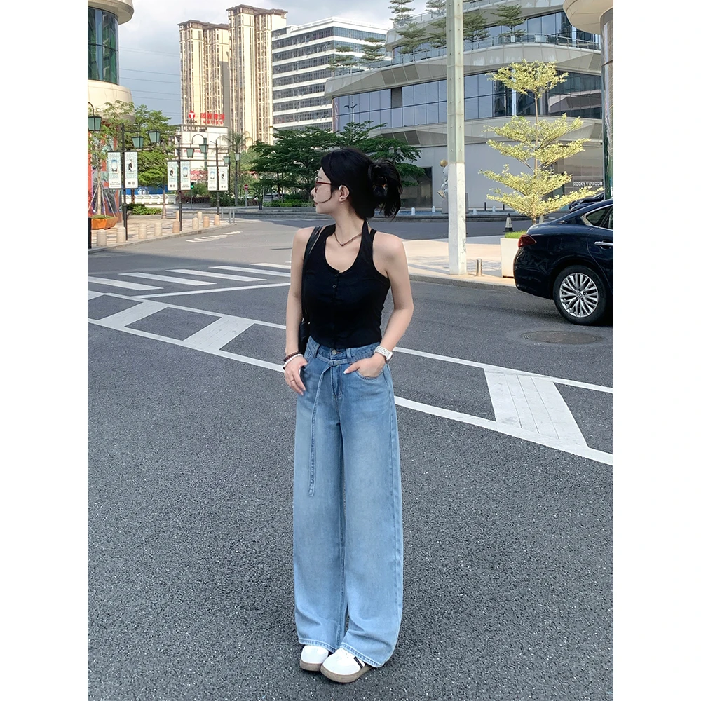 DUOXINIU/多喜牛Oye2025夏季新款高腰阔腿裤女显瘦宽松垂感通勤