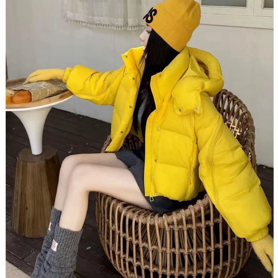 糖果色韩版短款拉链袖小个子连帽保暖羽绒服女冬新款