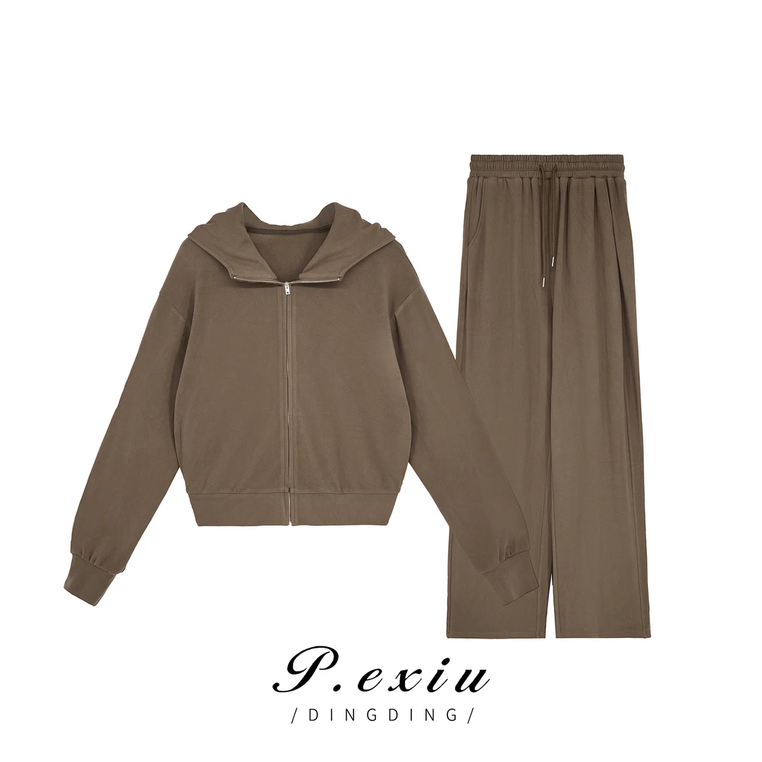 秋冬减龄百搭拉链外套松紧腰休闲裤套装 SH0899
