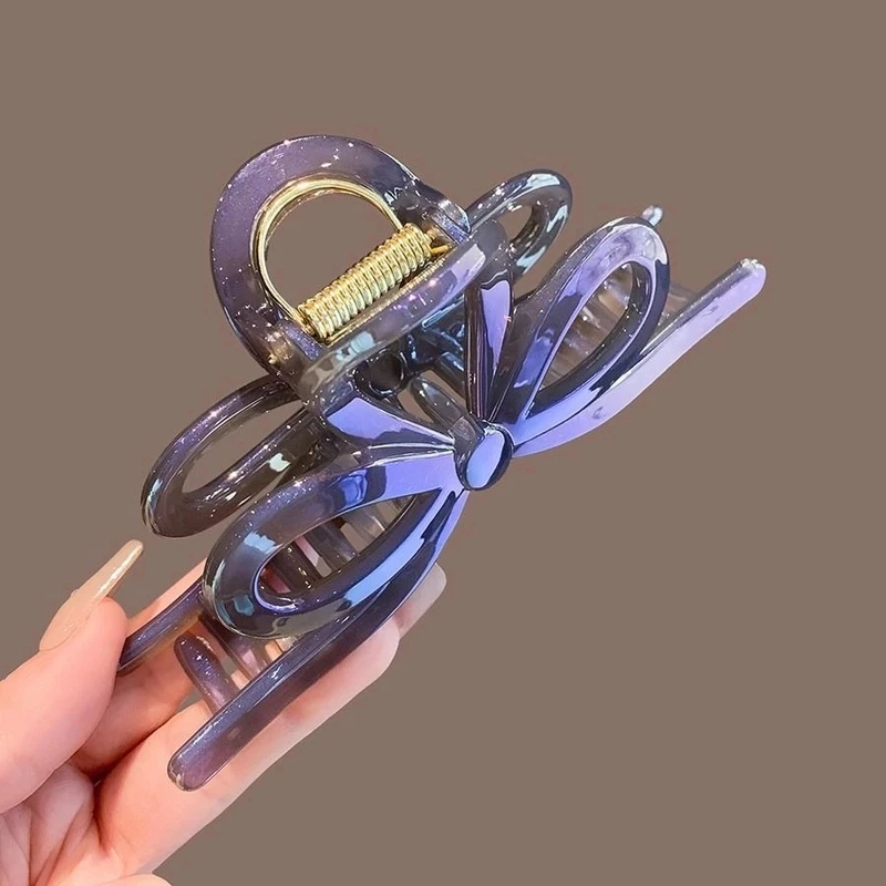 鱼姬珠光闪粉蝴蝶结抓夹后脑勺盘发鲨鱼夹大号发量多发夹