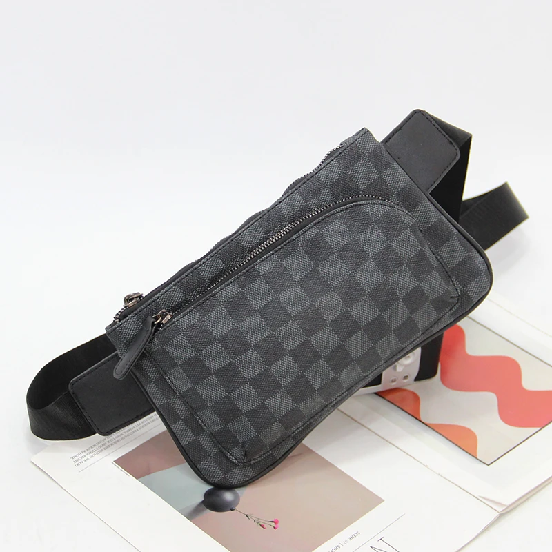 新款格子胸包腰包潮 时尚男包包百搭斜挎胸包潮男女包街头单肩包