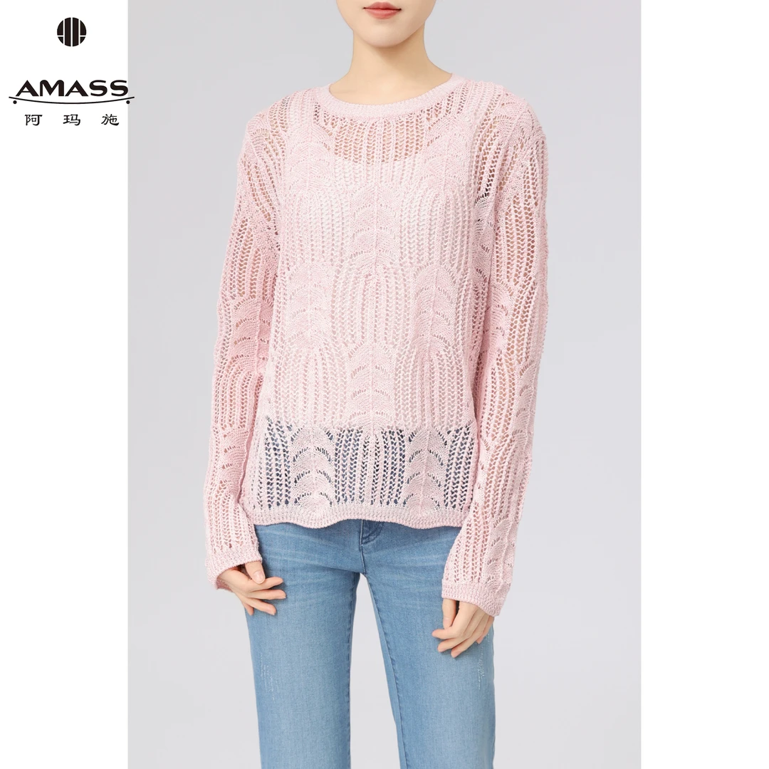 AMASS/阿玛施春秋新款时尚圆领套头百搭慵懒长袖针织衫女 5399713