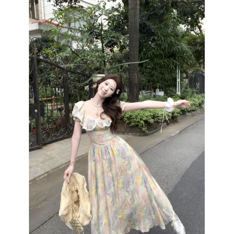 【浅芽初绽】法式少女感可爱甜美风纯欲甜美显瘦泡泡袖连衣裙