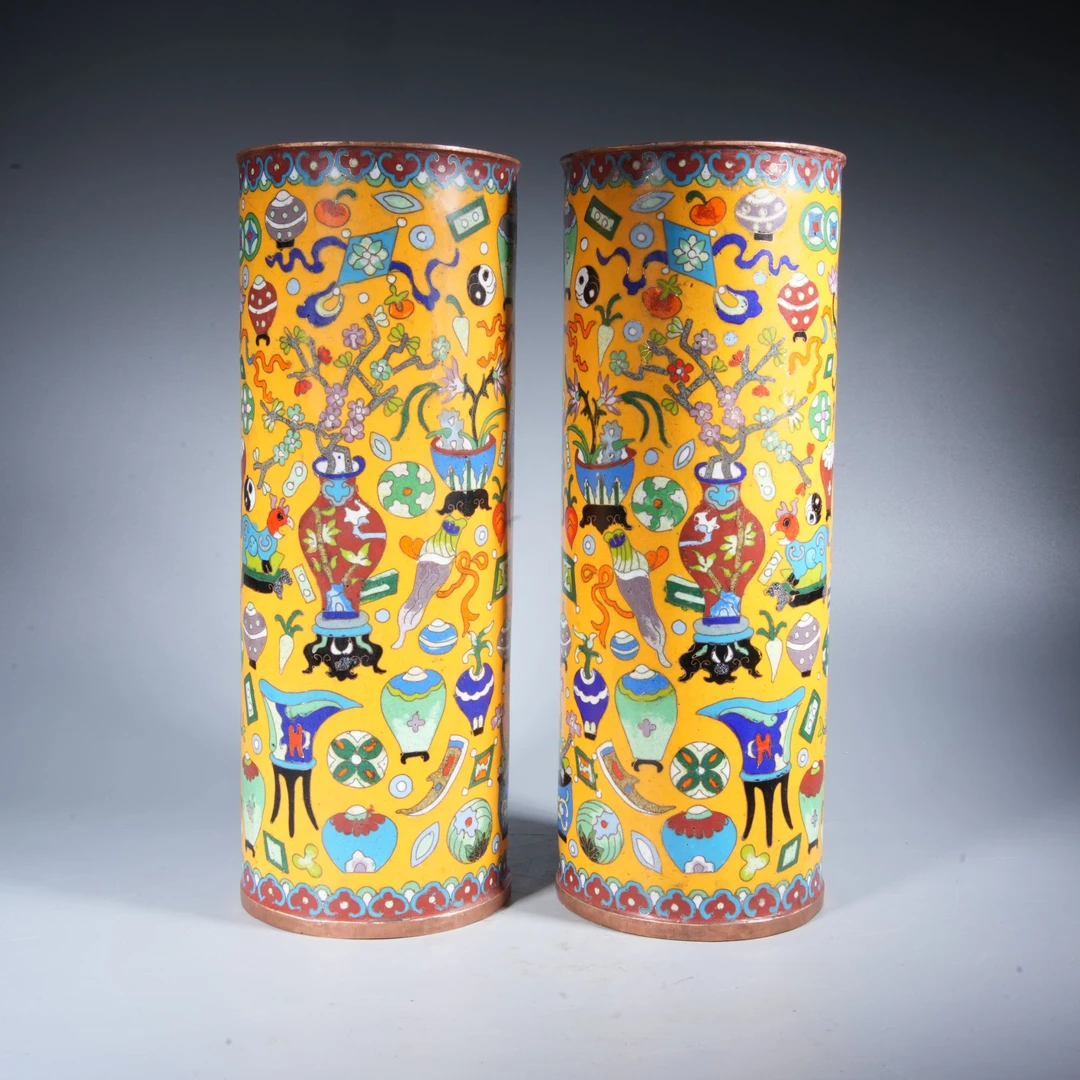 Tgz16 清代 景泰蓝帽筒一对