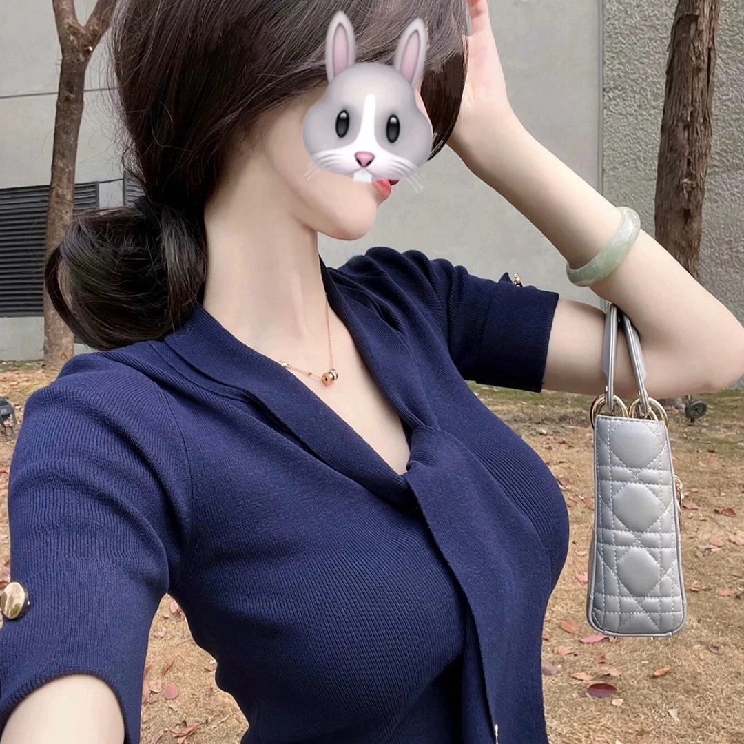 原氧凉夏 冰丝短袖T恤女夏季飘带设计小众轻薄修身显瘦上衣