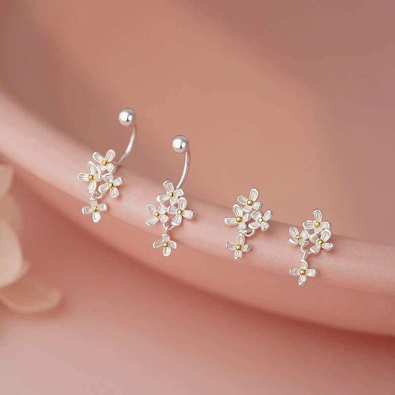 足银耳饰 999足银繁花耳钉古韵甜美风2025款韩高级感时尚百搭耳饰