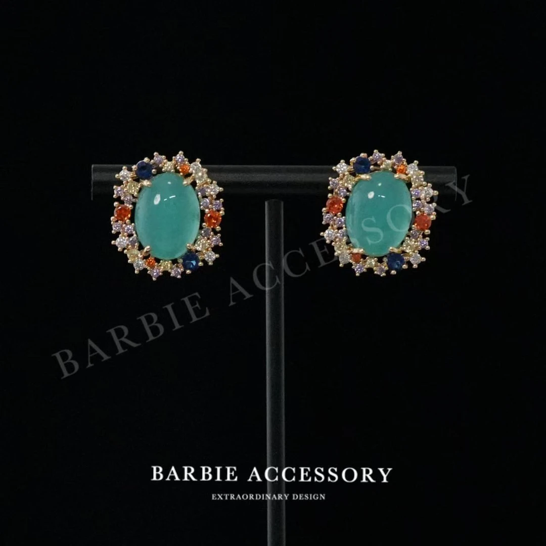 铜合金合成锆石耳饰 【冰蓝柔意】法式既视设计款高级感绝美耳环