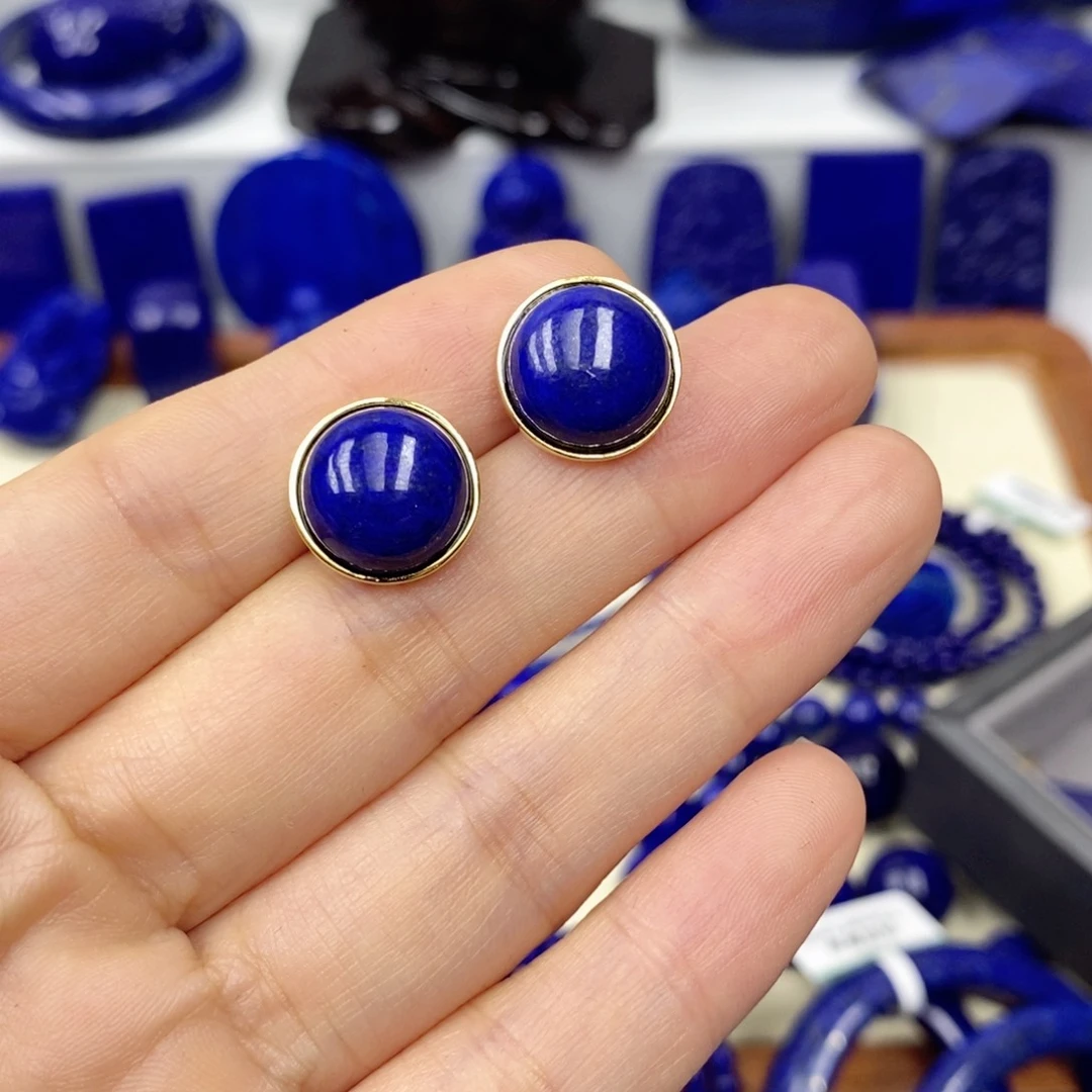 青金石耳饰银S925镀金镶嵌