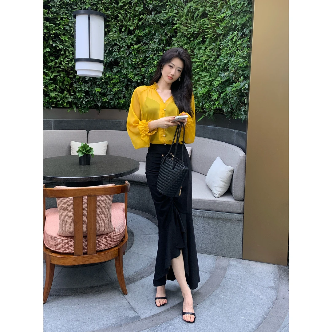 JIJINQI夏季单排多扣上衣女法式复古宽松防晒开衫衬衫JD04SCQM042