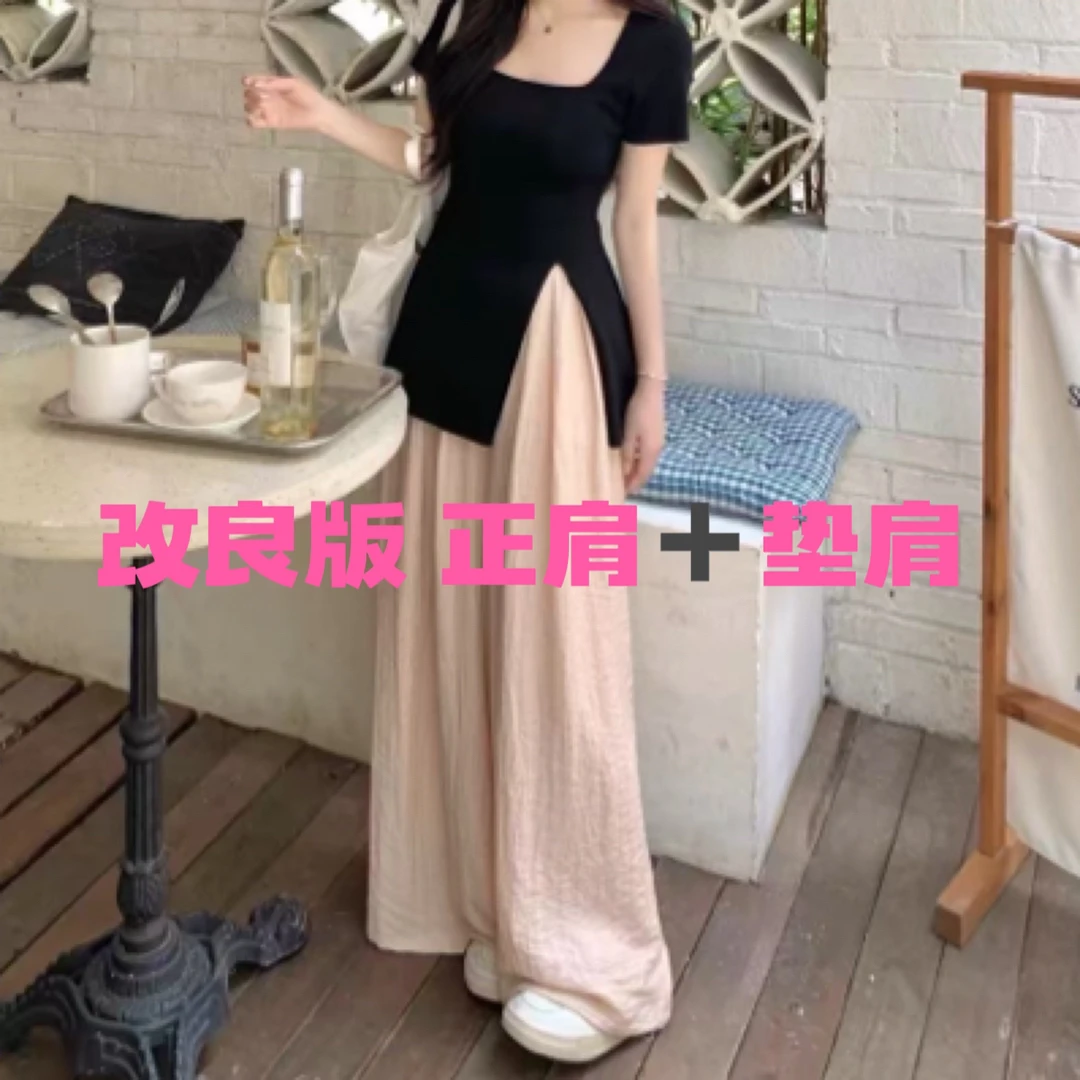 (改良版正肩➕垫肩)袖长加长穿搭一整套黑色阔腿长裤两件套装