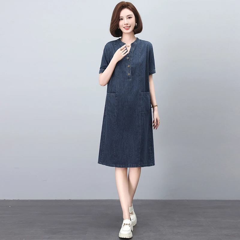 时尚夏季宽松牛仔连衣裙 休闲显瘦A字裙