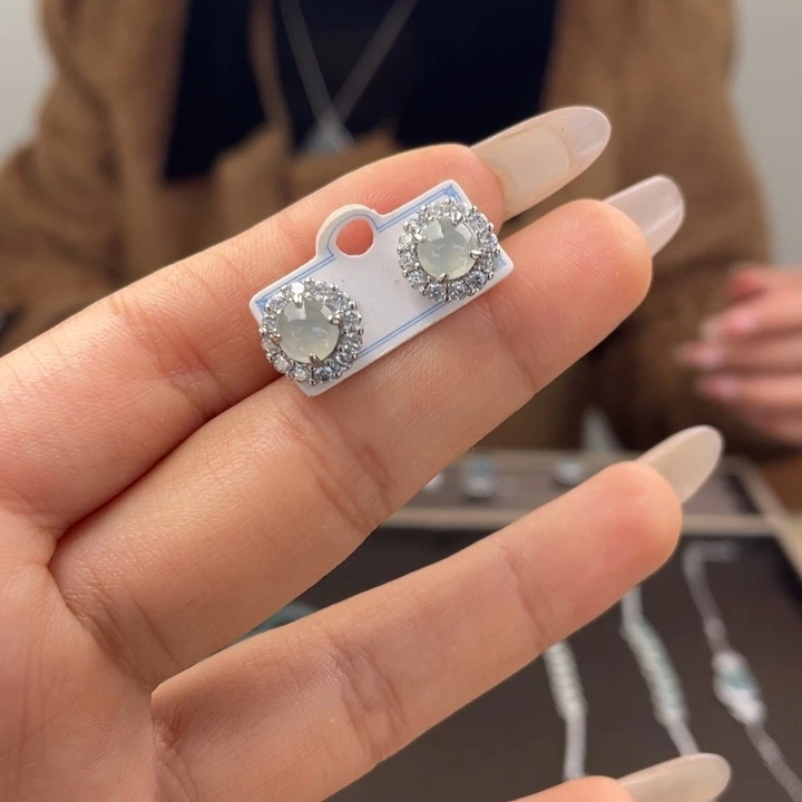 翡翠银S925镶嵌颈饰耳钉