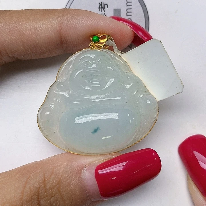 颈饰18K金镶嵌翡翠天然翡翠