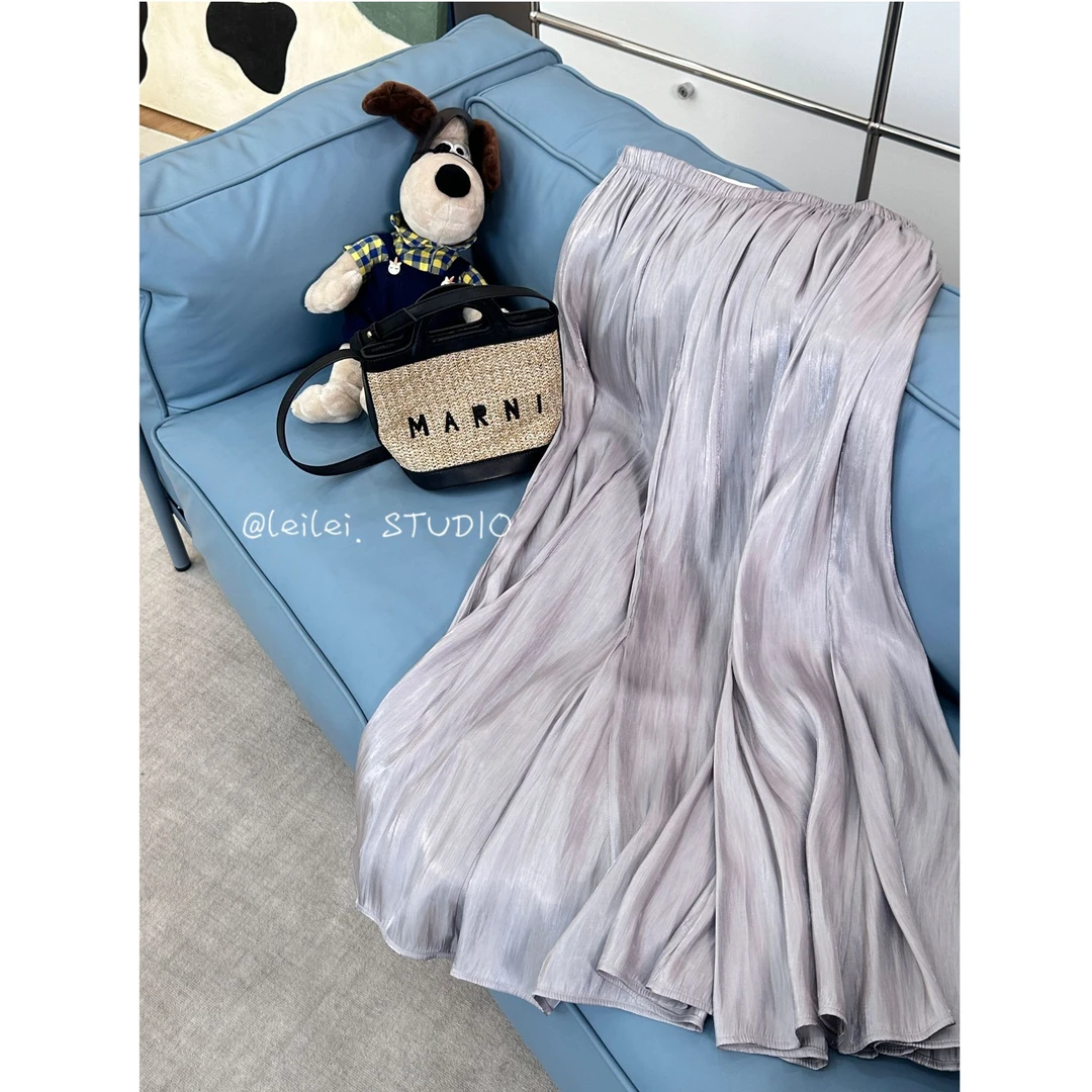 晶咕【人鱼鎏光裙】全松紧欧若风高腰金属感褶皱鱼尾垂感半