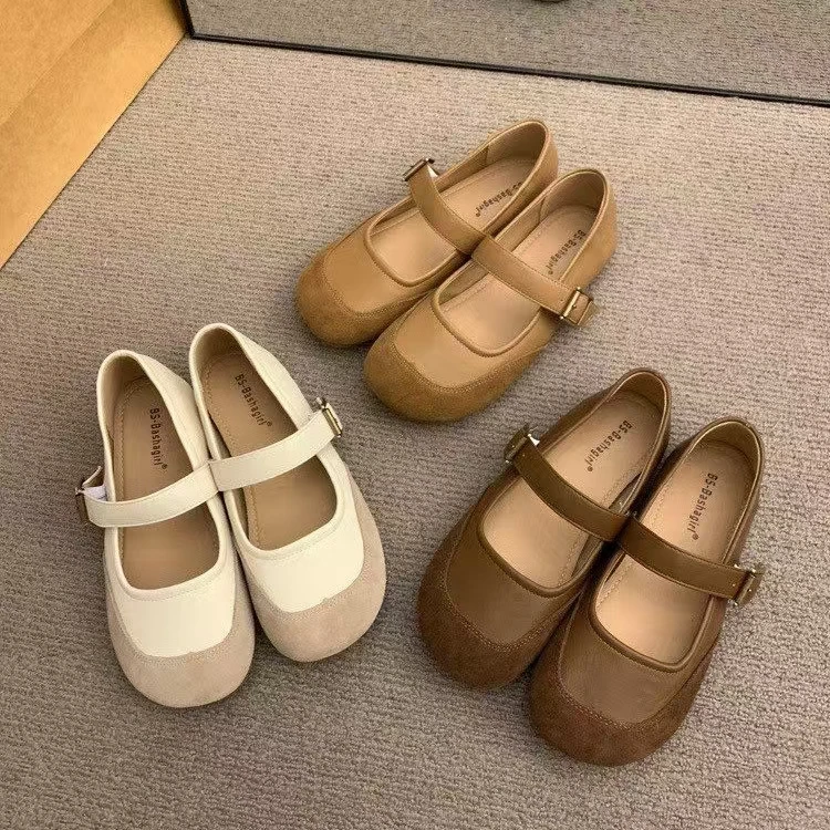 复古一字带平底玛丽珍鞋女2025春款法式配裙子浅口软底单鞋