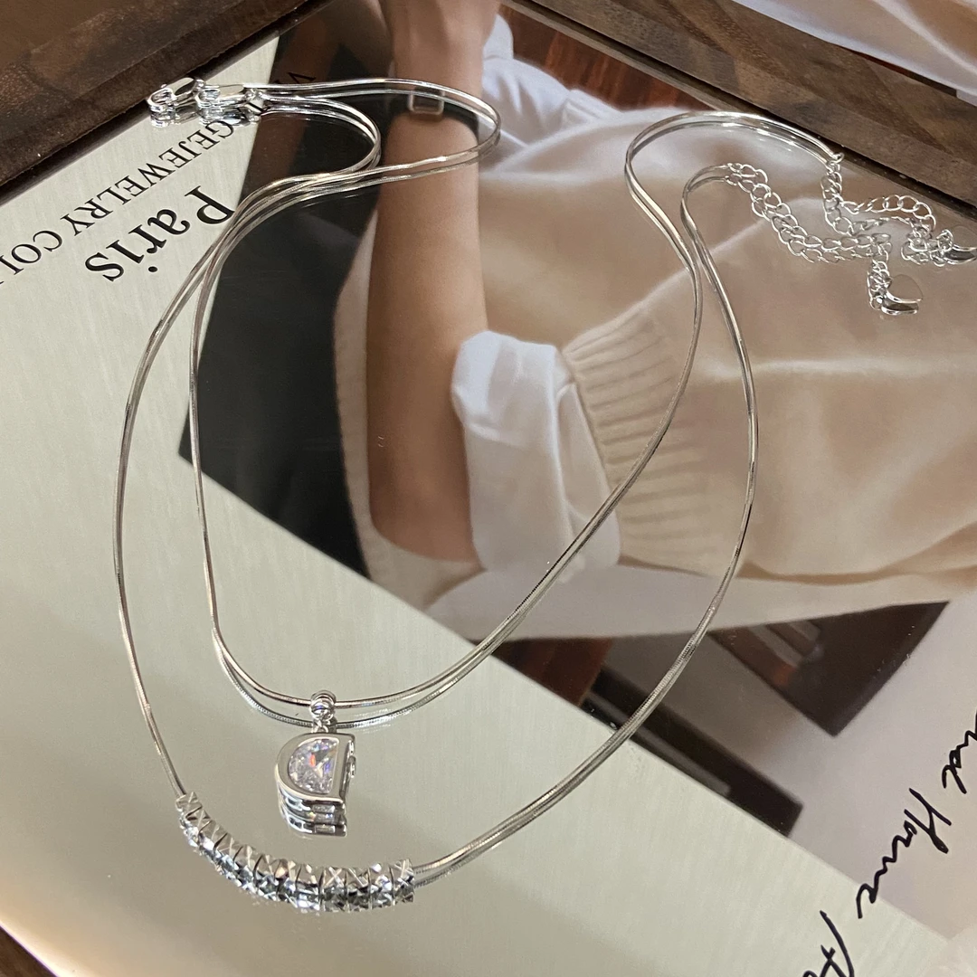 铜合金项链 镀K金 D字母造型 双层可拆卸设计感项链X8023