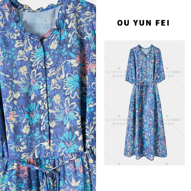 高级感连衣裙女新款夏季显瘦穿搭时尚洋气印花长裙HY1930