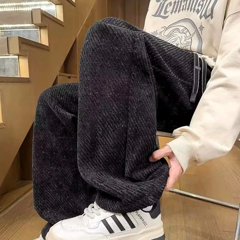 黑色满天星裤子男款秋季潮牌痞帅针织卫裤小众设计感直筒休闲长裤