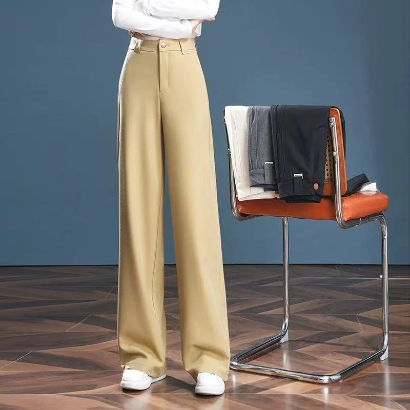 MAOJIE2025夏季新款高腰显瘦垂感直筒拖地裤直筒裤M9877