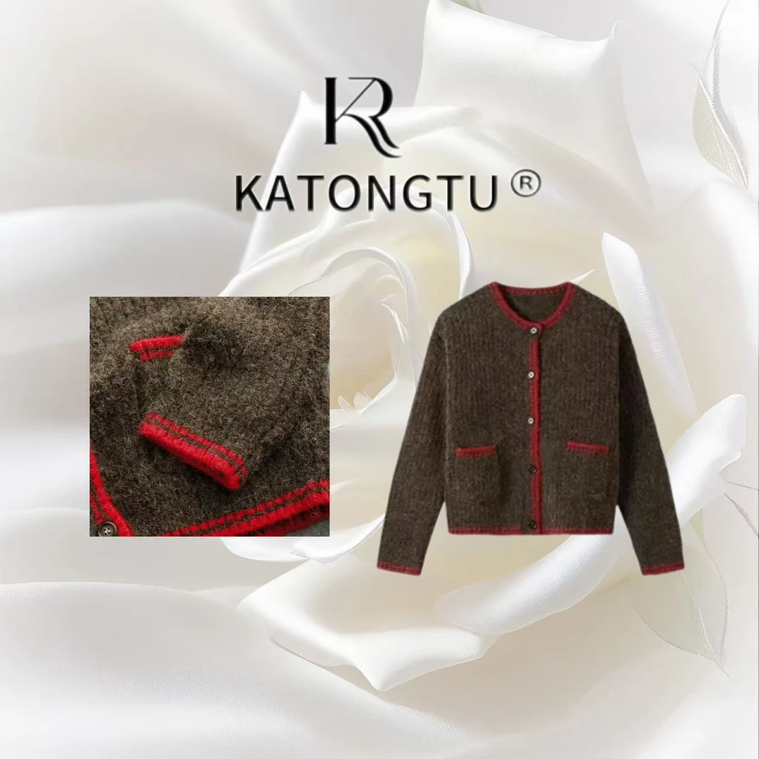 KATONGTU【花木兰】秋冬撞色大口袋设计时尚轻奢毛呢外套DM250102