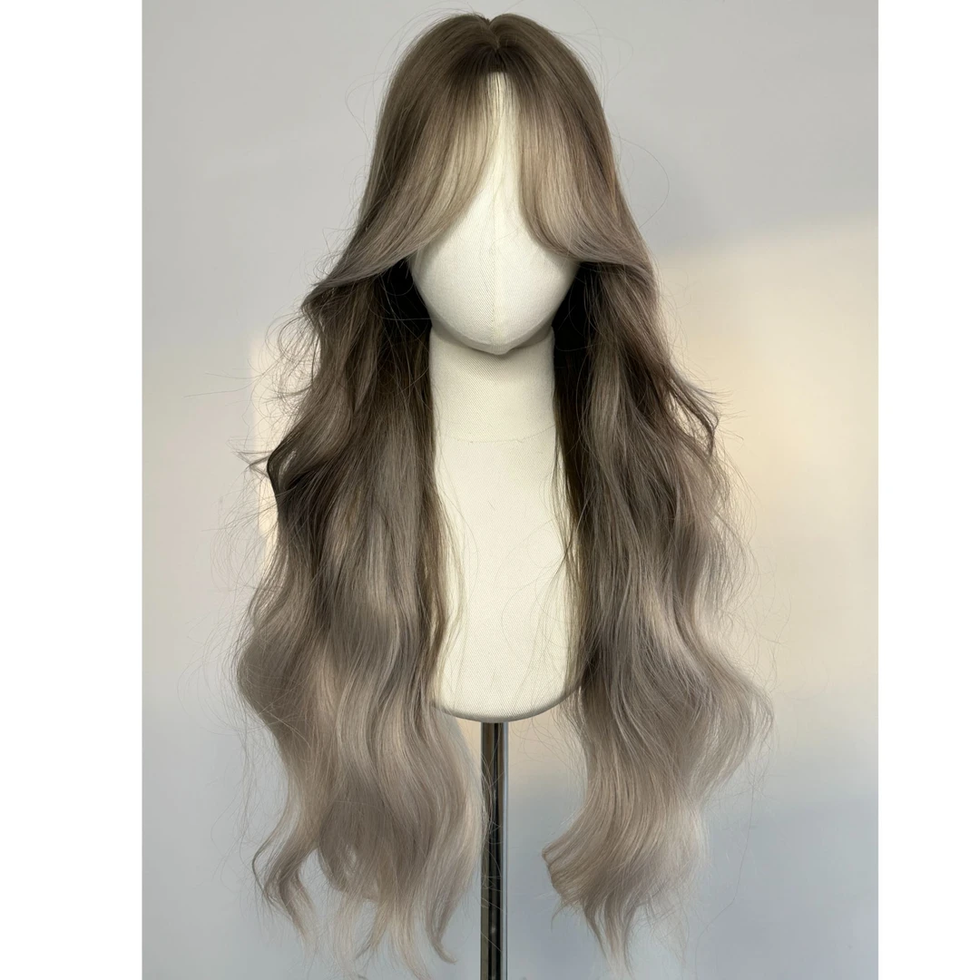 假发女全头套长发中分几字刘海大波浪长卷发自然仿全真人发全头套