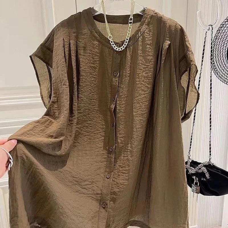 特肥大码300斤百搭复古短袖衬衫男装夏季薄款宽松休闲服半袖上衣2