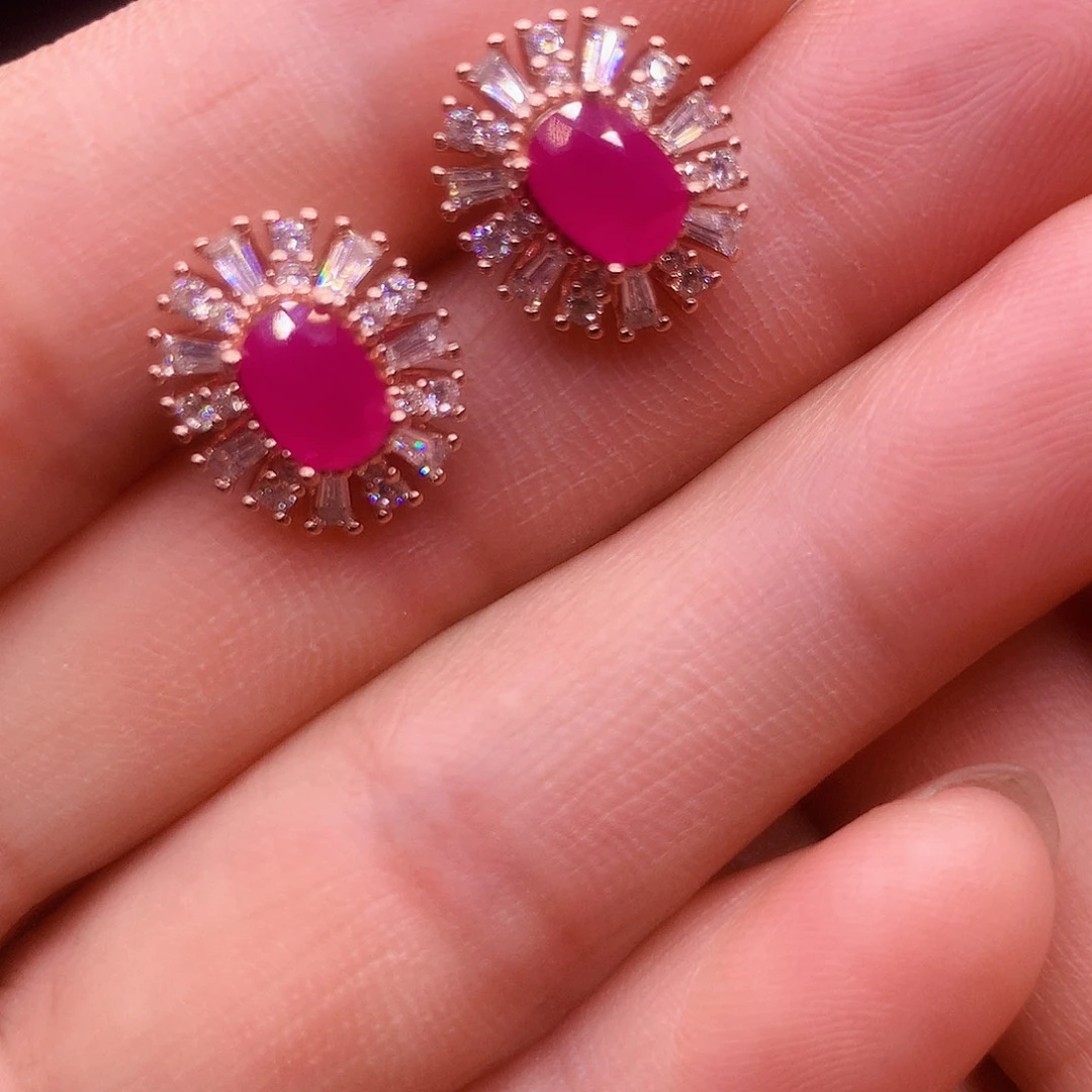 耳饰银S925镶嵌红宝石