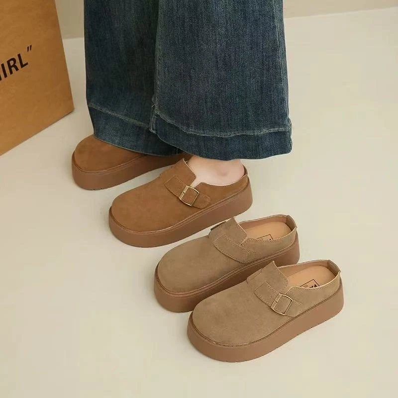 901-1懒人厚底包头拖新款一脚蹬休闲配裙子博肯半包