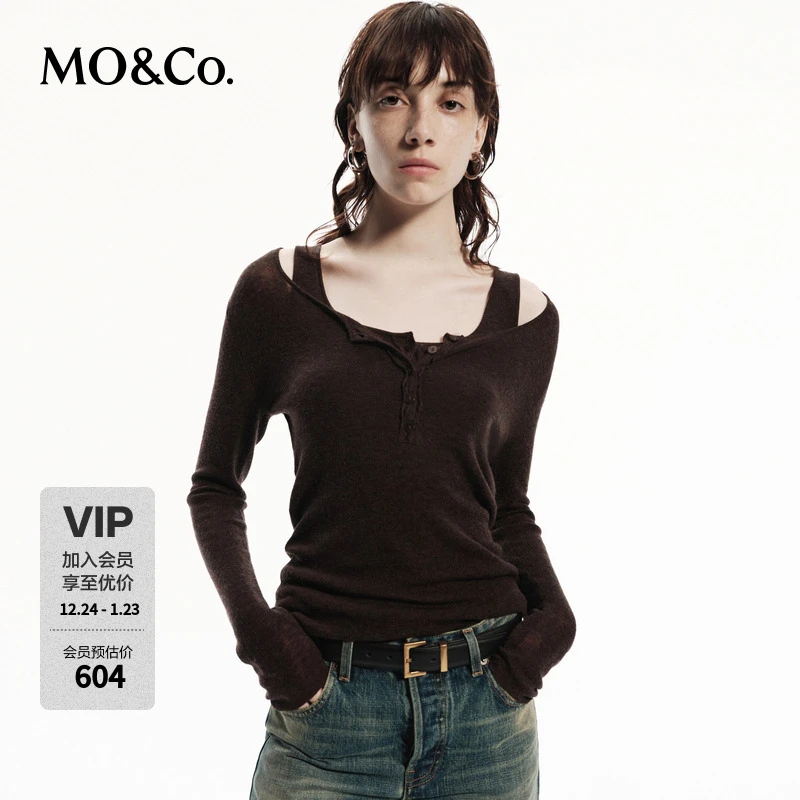 MOCO针织衫秋季美丽诺绵羊毛亨利领大圆领软糯MBD3SWTK04