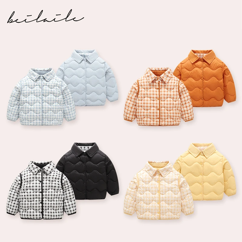 【三防双面穿衬衫羽绒 】婴儿衣服宝宝羽绒秋冬白鸭绒轻薄J21 AM