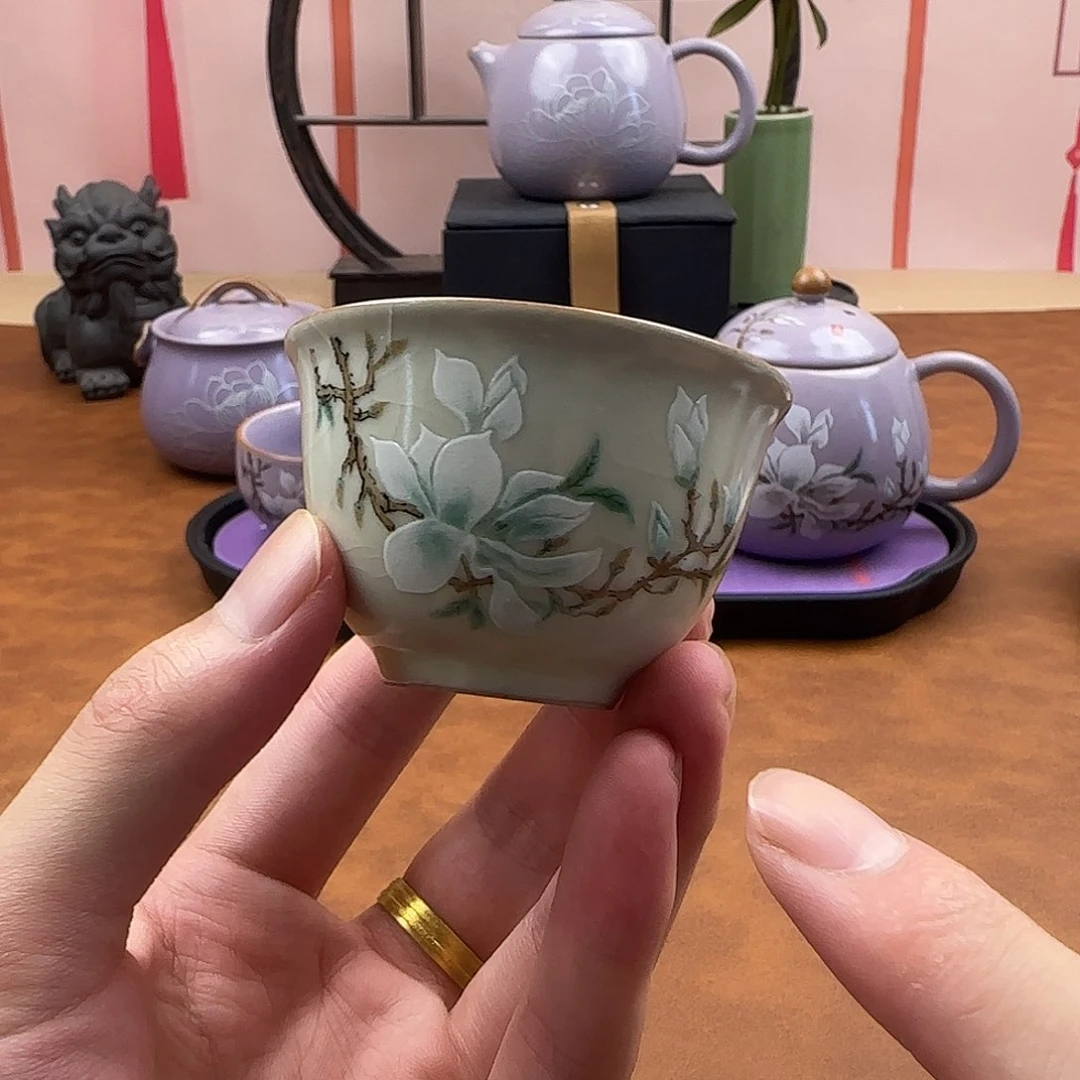 黄汝开片玉兰品茗杯